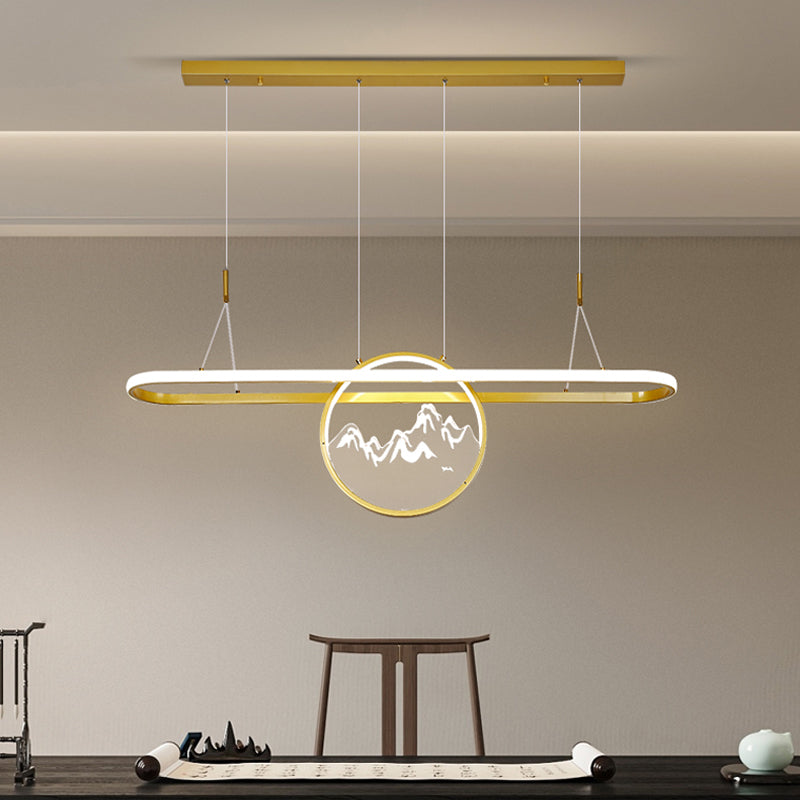 Lineare Form Island Lights Moderner Stil Meta Zwei leichte Anhänger Beleuchtungskörper