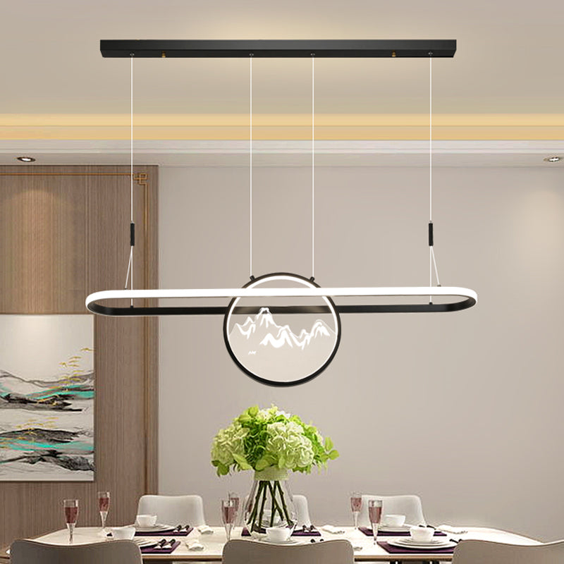 Lineare Form Island Lights Moderner Stil Meta Zwei leichte Anhänger Beleuchtungskörper