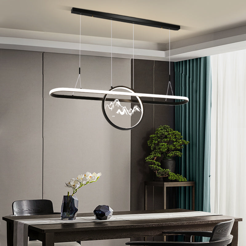 Lineare Form Island Lights Moderner Stil Meta Zwei leichte Anhänger Beleuchtungskörper