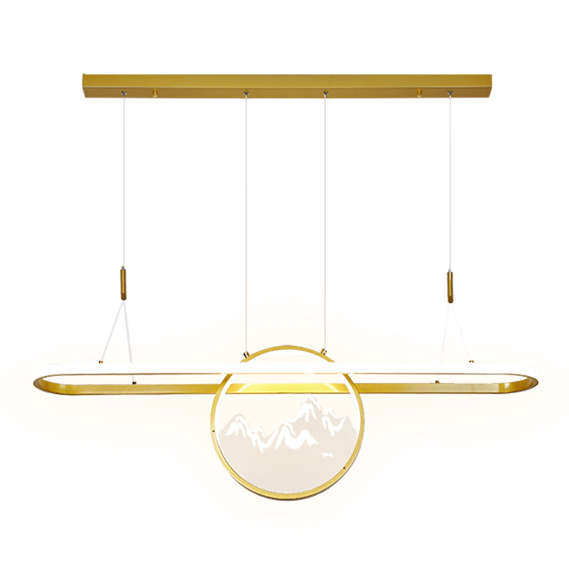 Lineare Form Island Lights Moderner Stil Meta Zwei leichte Anhänger Beleuchtungskörper