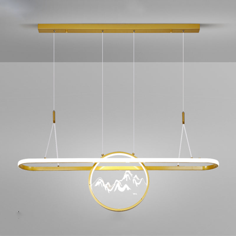 Lineare Form Island Lights Moderner Stil Meta Zwei leichte Anhänger Beleuchtungskörper