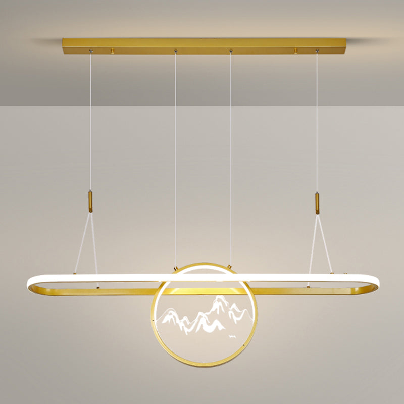 Lineare Form Island Lights Moderner Stil Meta Zwei leichte Anhänger Beleuchtungskörper