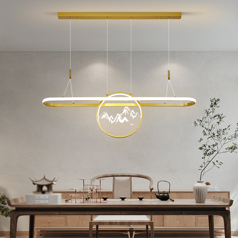 Lineare Form Island Lights Moderner Stil Meta Zwei leichte Anhänger Beleuchtungskörper