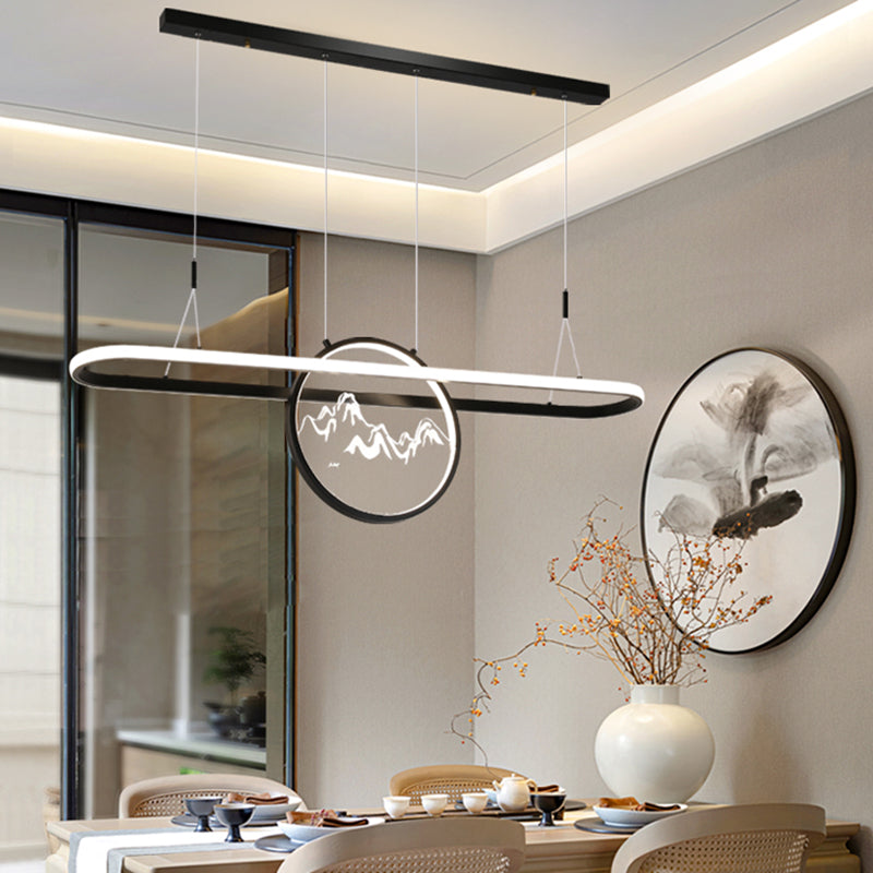 Lineare Form Island Lights Moderner Stil Meta Zwei leichte Anhänger Beleuchtungskörper