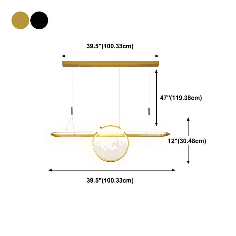 Lineare Form Island Lights Moderner Stil Meta Zwei leichte Anhänger Beleuchtungskörper