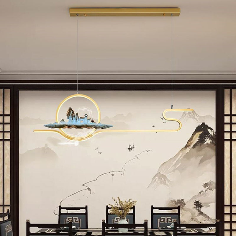 Luces de isla de forma lineal de estilo moderno Metal Dos accesorios de iluminación colgante