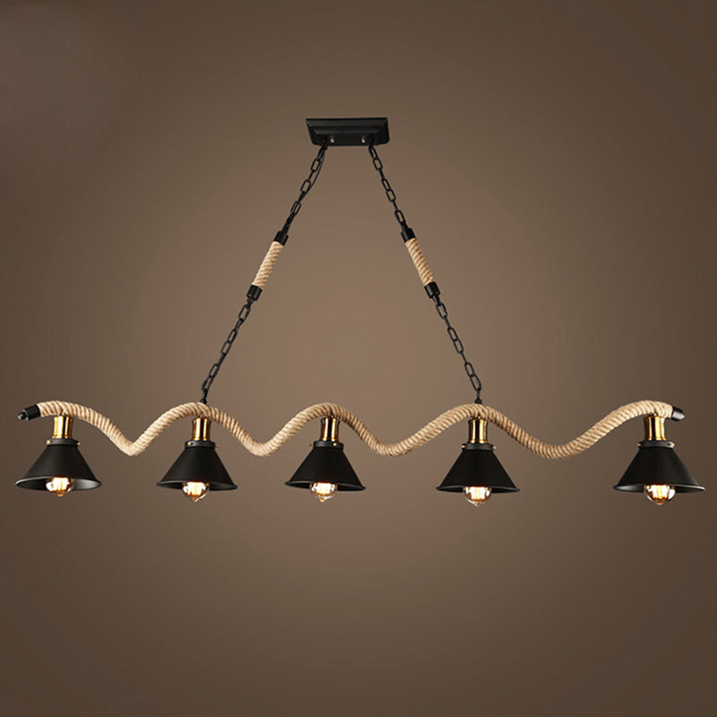 Colgante de sombra de color black metal de black metal de cuerda natural industrial para restaurante para restaurante