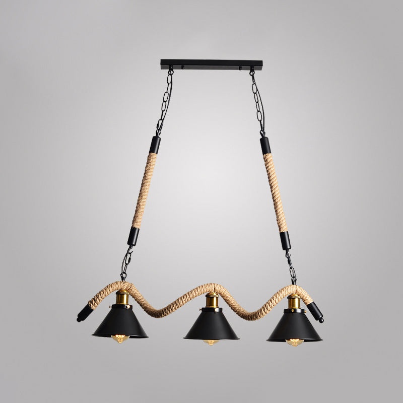 Colgante de sombra de color black metal de black metal de cuerda natural industrial para restaurante para restaurante