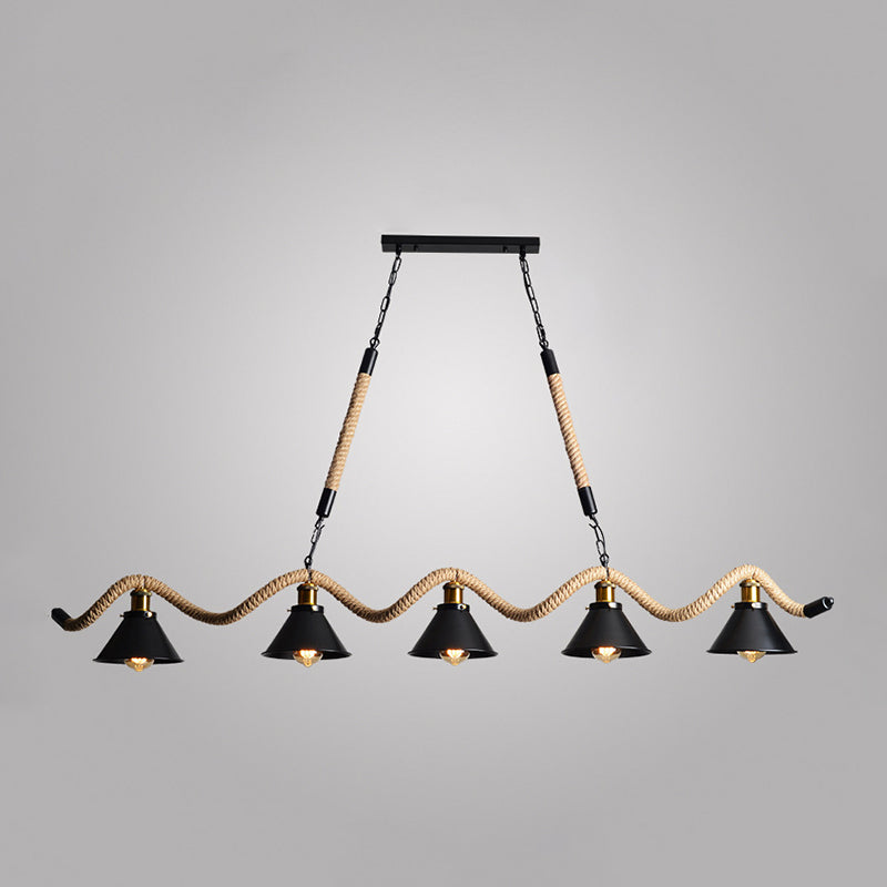 Colgante de sombra de color black metal de black metal de cuerda natural industrial para restaurante para restaurante