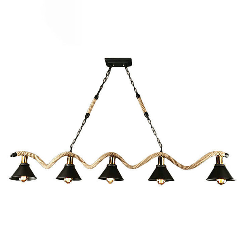 Colgante de sombra de color black metal de black metal de cuerda natural industrial para restaurante para restaurante