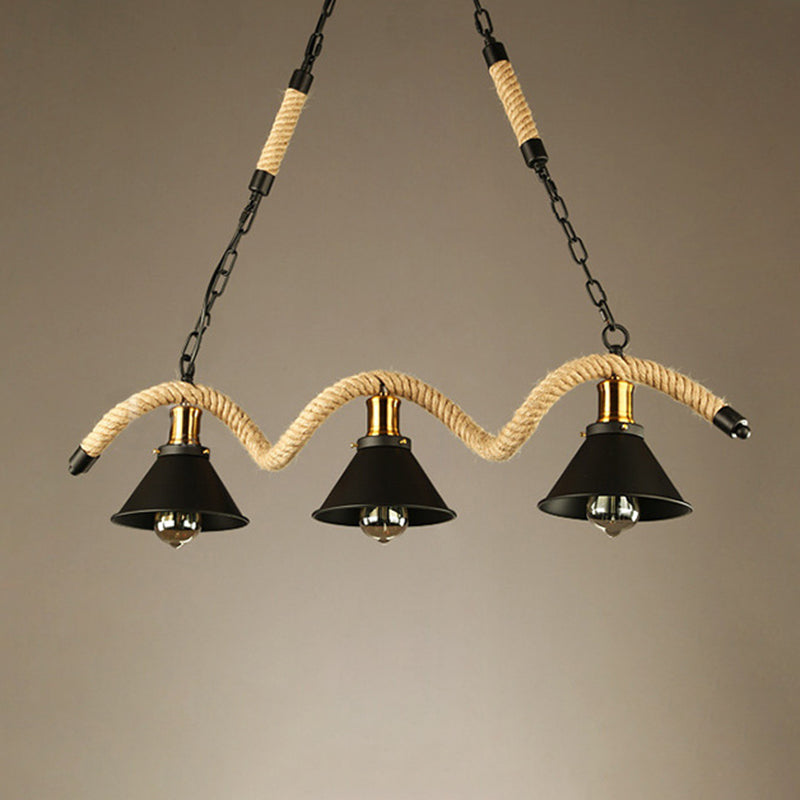 Colgante de sombra de color black metal de black metal de cuerda natural industrial para restaurante para restaurante