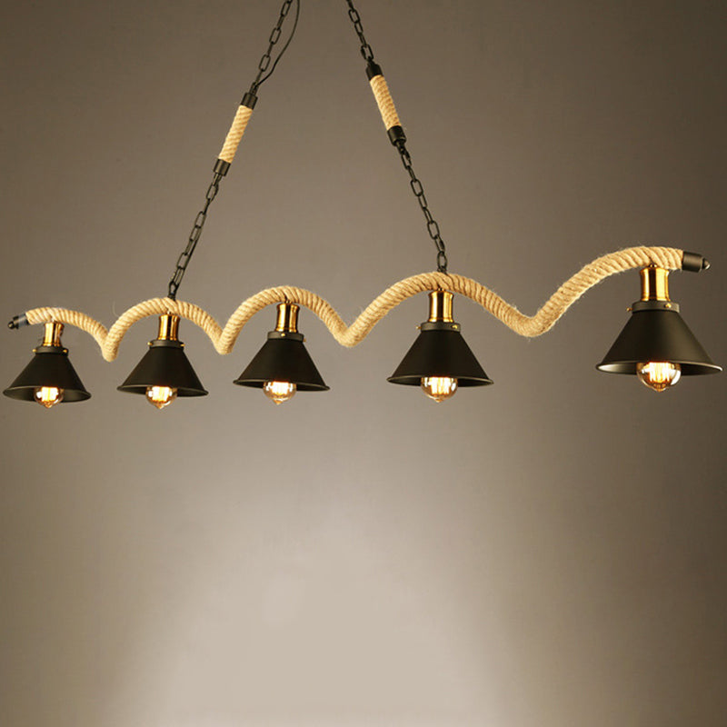 Colgante de sombra de color black metal de black metal de cuerda natural industrial para restaurante para restaurante