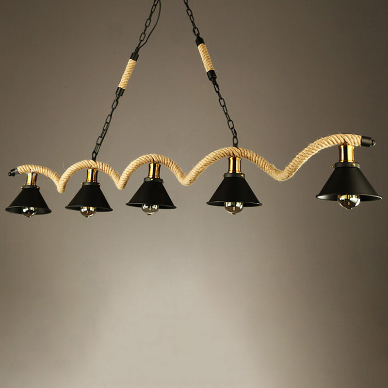 Colgante de sombra de color black metal de black metal de cuerda natural industrial para restaurante para restaurante