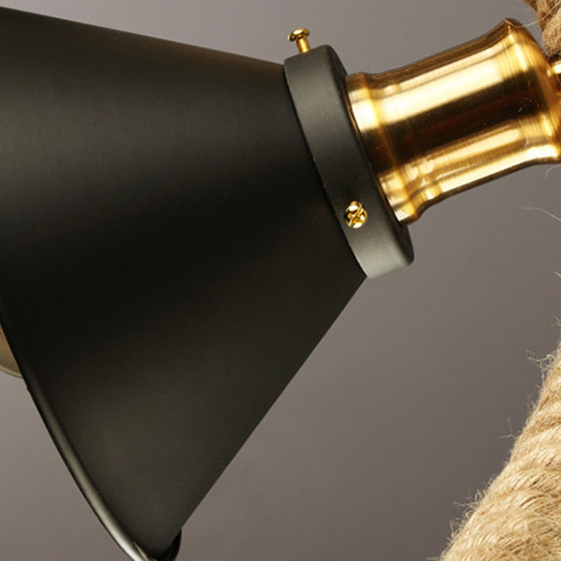 Colgante de sombra de color black metal de black metal de cuerda natural industrial para restaurante para restaurante