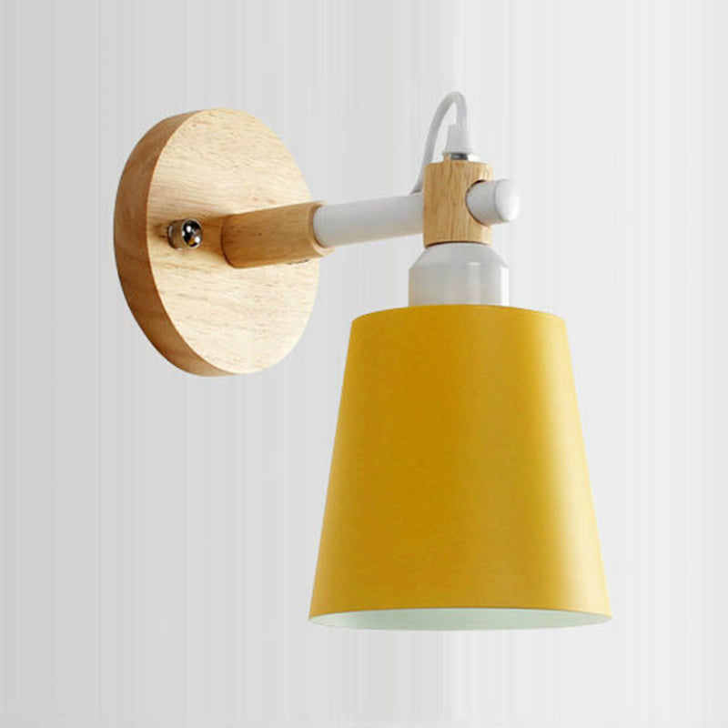 Nordic Style Metal Wall Light Colorful 1 Light Wall Sconce with Wood for Bedroom