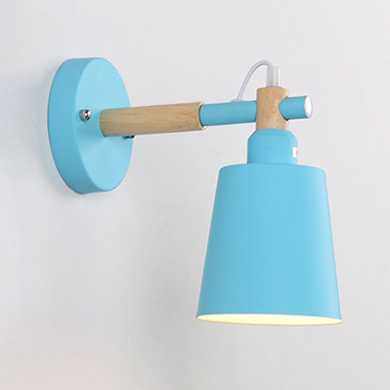Nordic Style Metal Wall Light Colorful 1 Light Wall Sconce with Wood for Bedroom