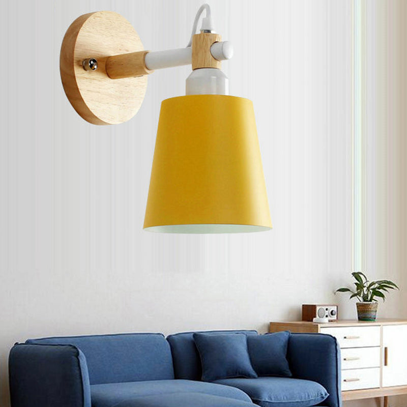 Nordic Style Metal Wall Light Colorful 1 Light Wall Sconce with Wood for Bedroom