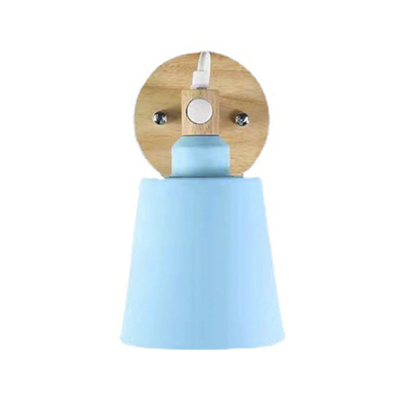 Nordic Style Metal Wall Light Colorful 1 Light Wall Sconce with Wood for Bedroom