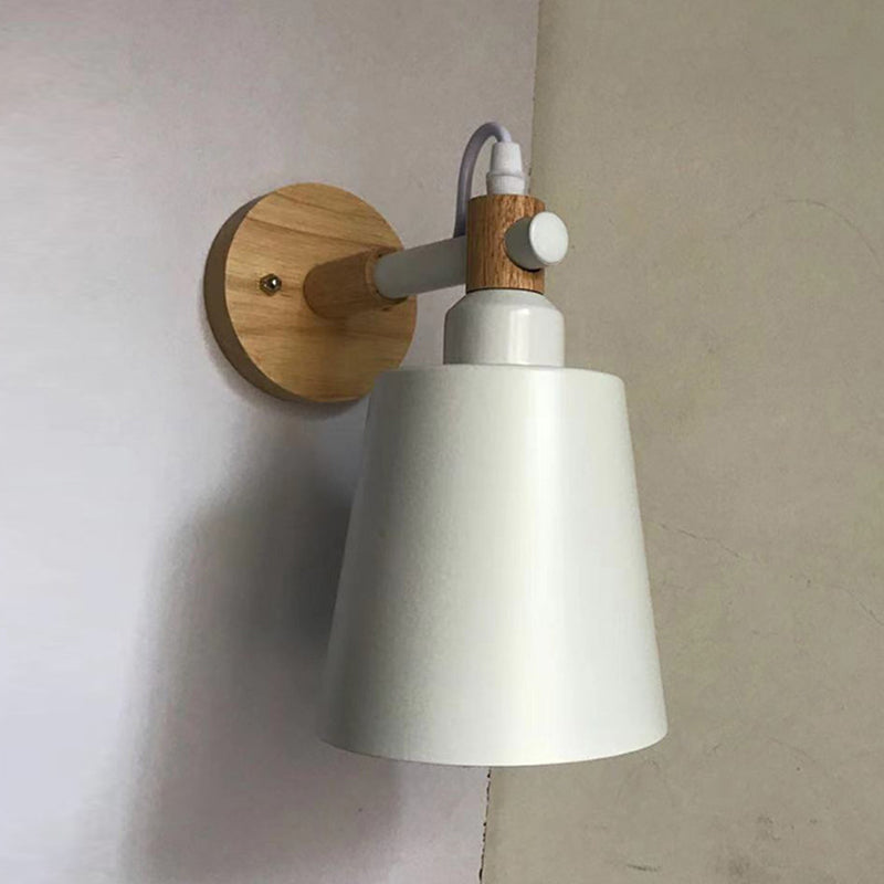 Nordic Style Metal Wall Light Colorful 1 Light Wall Sconce with Wood for Bedroom