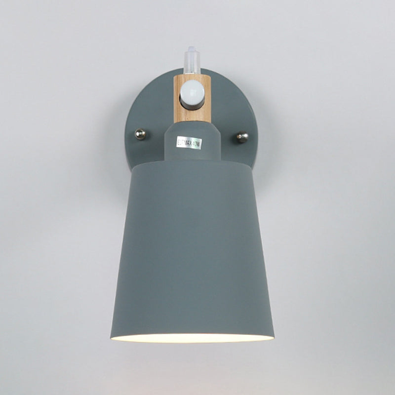 Nordic Style Metal Wall Light Colorful 1 Light Wall Sconce with Wood for Bedroom