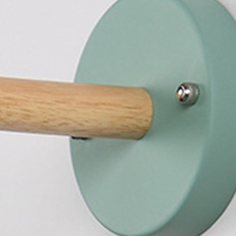 Nordic Style Metal Wall Light Colorful 1 Light Wall Sconce with Wood for Bedroom