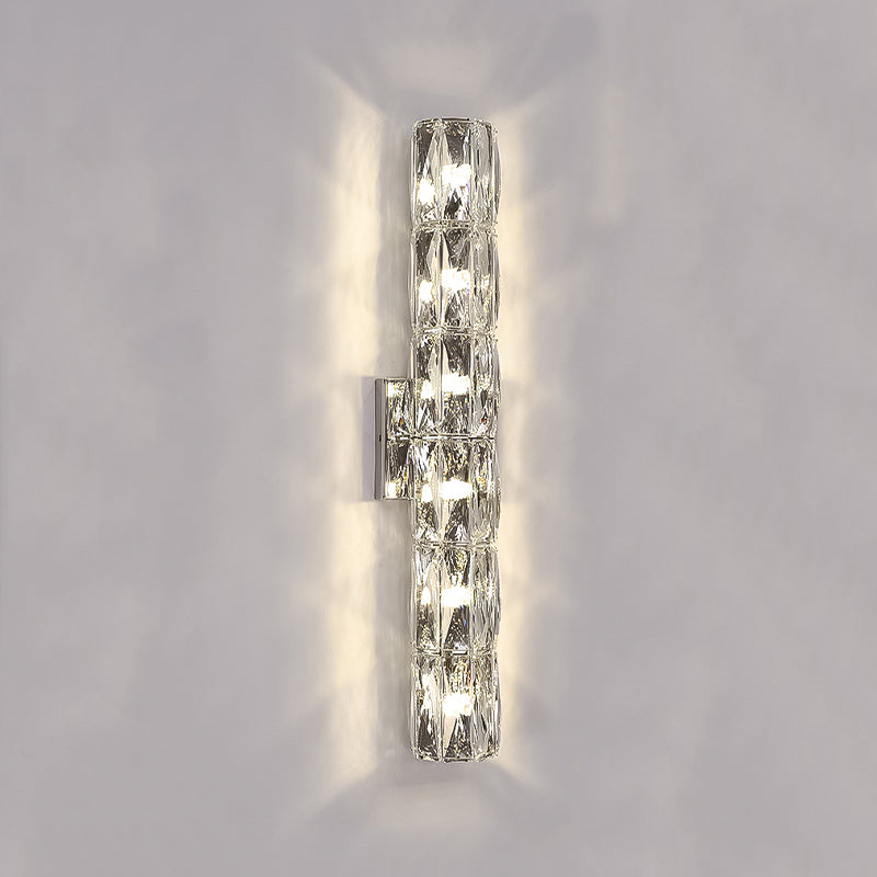 Postmodern Crystal Wall Light Cylinder Multi Light Wall Sconce in Chrome for Bedroom