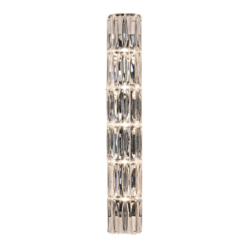 Postmodern Crystal Wall Light Cylinder Multi Light Wall Sconce in Chrome for Bedroom