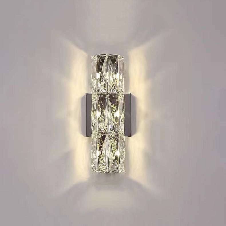 Postmodern Crystal Wall Light Cylinder Multi Light Wall Sconce in Chrome for Bedroom