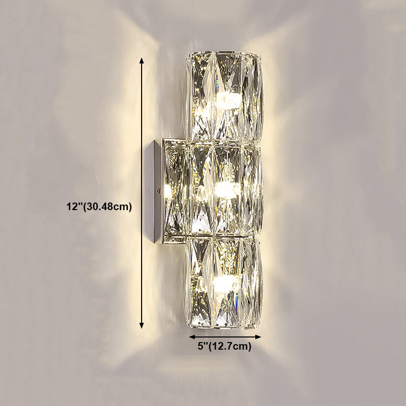 Postmodern Crystal Wall Light Cylinder Multi Light Wall Sconce in Chrome for Bedroom