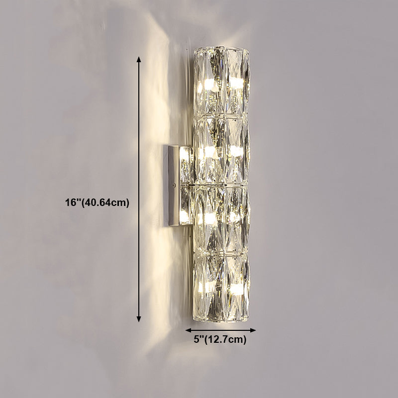 Postmodern Crystal Wall Light Cylinder Multi Light Wall Sconce in Chrome for Bedroom