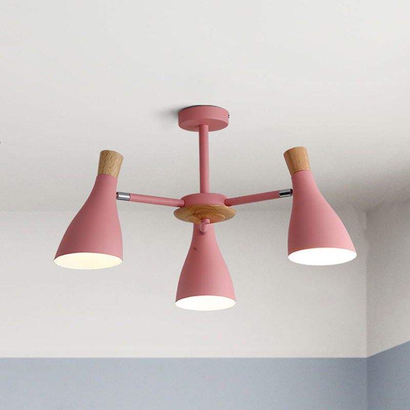 Nordic Wood Macron Chandelier Metal Lampshade Pendant Lighting Fixtures for Bedroom