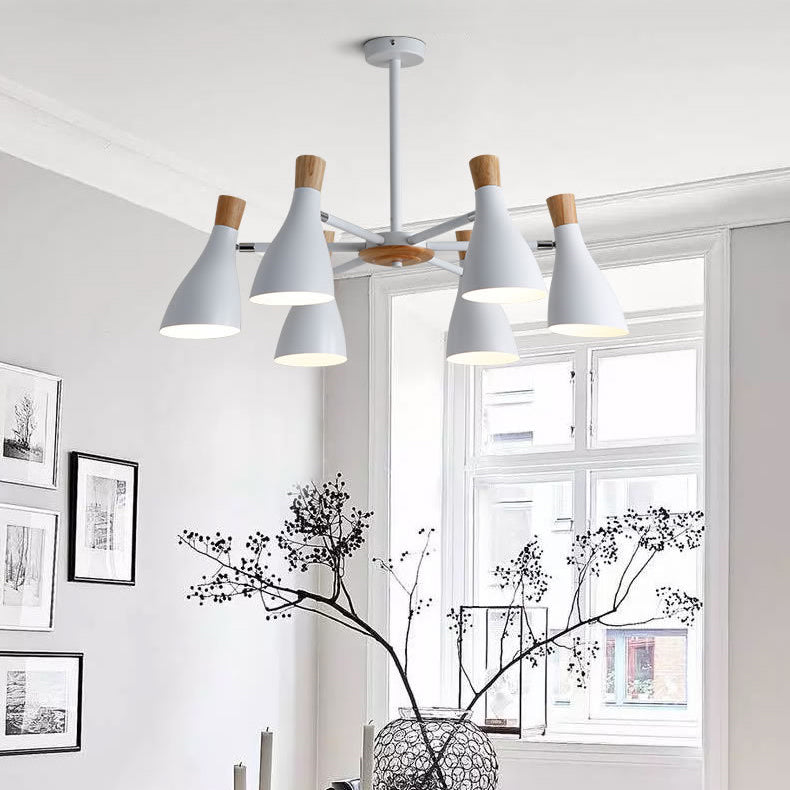 Nordic Wood Macron Chandelier Metal Lampshade Pendant Lighting Fixtures for Bedroom