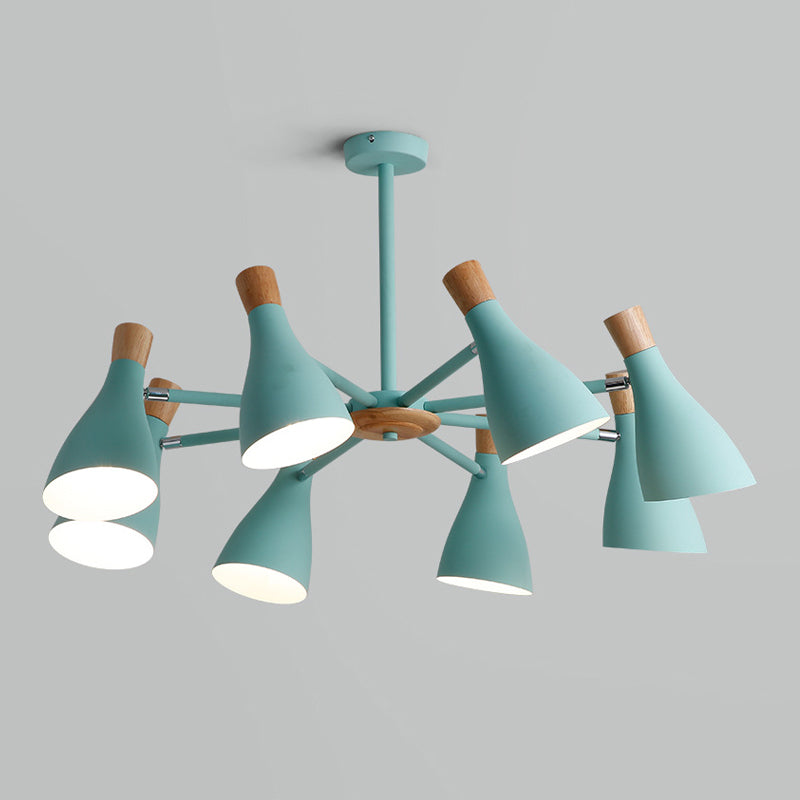 Nordic Wood Macron Chandelier Metal Lampshade Pendant Lighting Fixtures for Bedroom