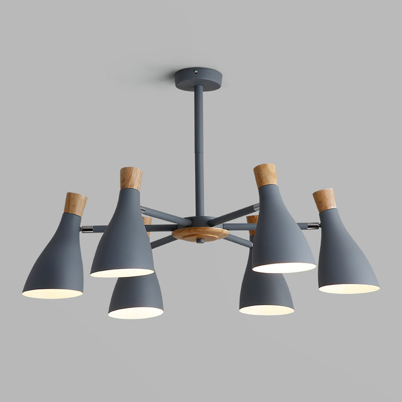 Nordic Wood Macron Chandelier Metal Lampshade Pendant Lighting Fixtures for Bedroom