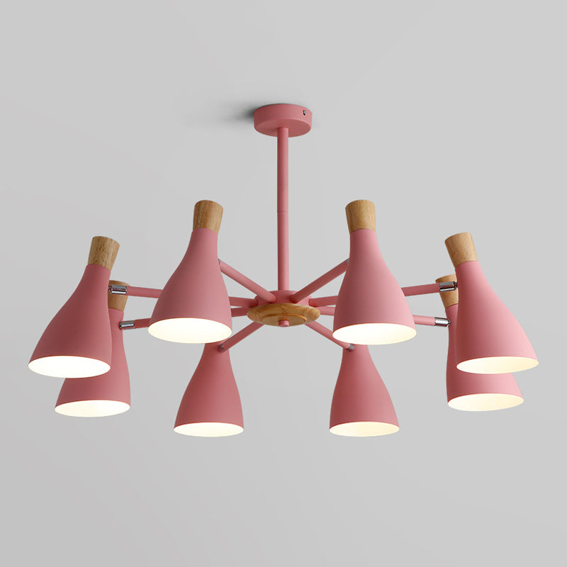 Nordic Wood Macron Chandelier Metal Lampshade Pendant Lighting Fixtures for Bedroom