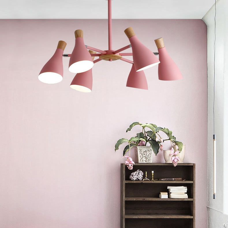 Nordic Wood Macron Chandelier Metal Lampshade Pendant Lighting Fixtures for Bedroom