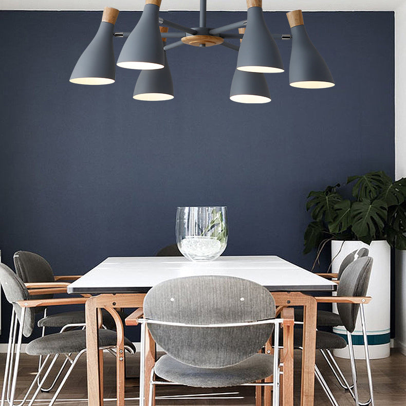 Nordic Wood Macron Chandelier Metal Lampshade Pendant Lighting Fixtures for Bedroom