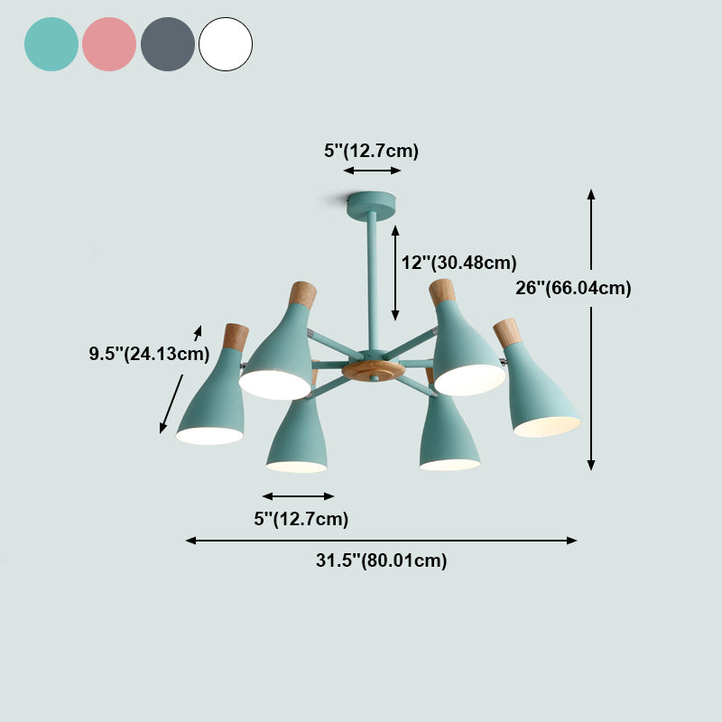 Nordic Wood Macron Chandelier Metal Lampshade Pendant Lighting Fixtures for Bedroom