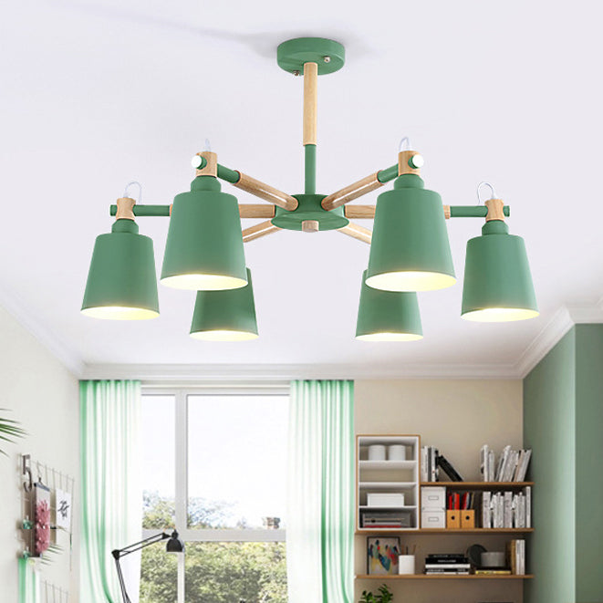 Nordic Colorful Chandelier Metal Wood Pendant Lighting Fixtures for Living Room