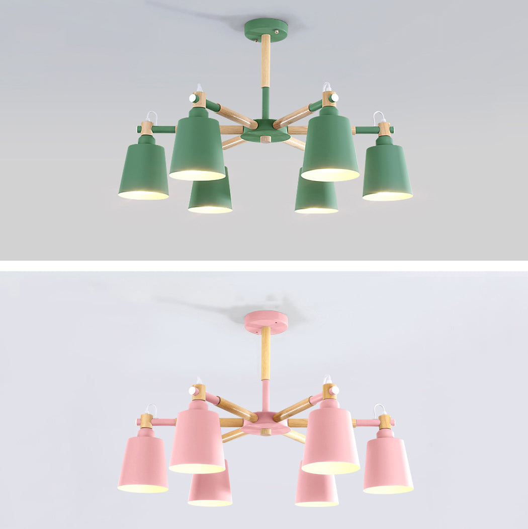 Nordic Colorful Chandelier Metal Wood Pendant Lighting Fixtures for Living Room