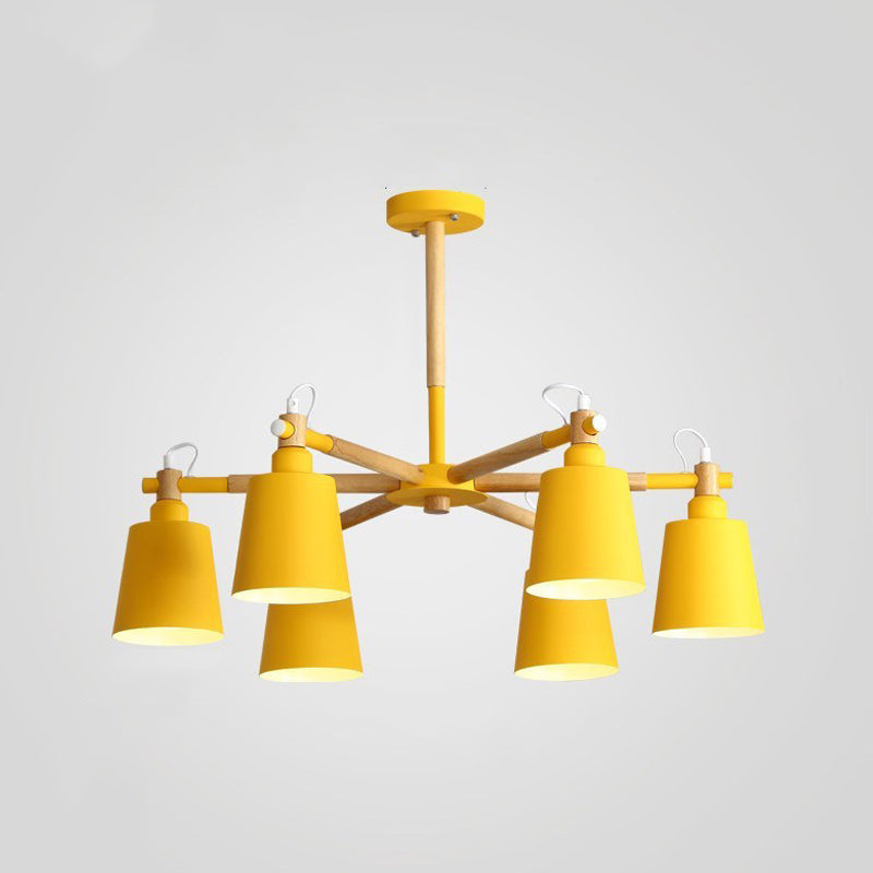 Nordic Colorful Chandelier Metal Wood Pendant Lighting Fixtures for Living Room