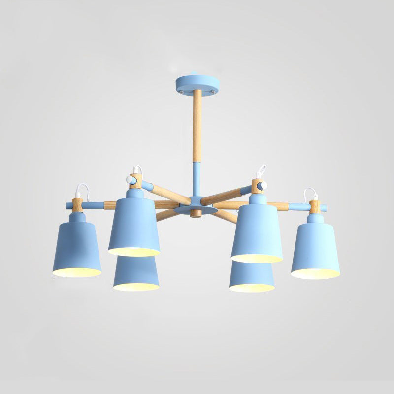 Nordic Colorful Chandelier Metal Wood Pendant Lighting Fixtures for Living Room