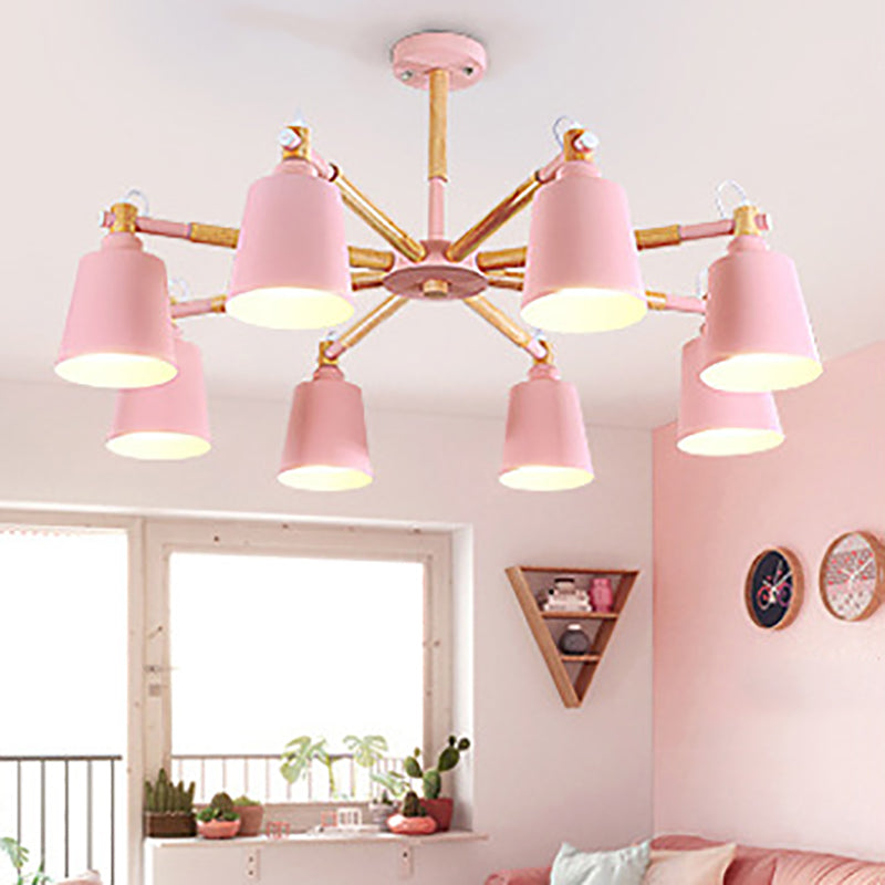 Nordic Colorful Chandelier Metal Wood Pendant Lighting Fixtures for Living Room