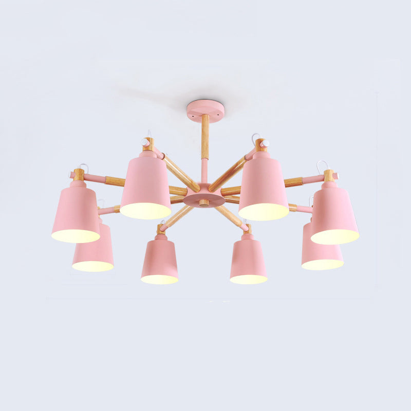 Nordic Colorful Chandelier Metal Wood Pendant Lighting Fixtures for Living Room
