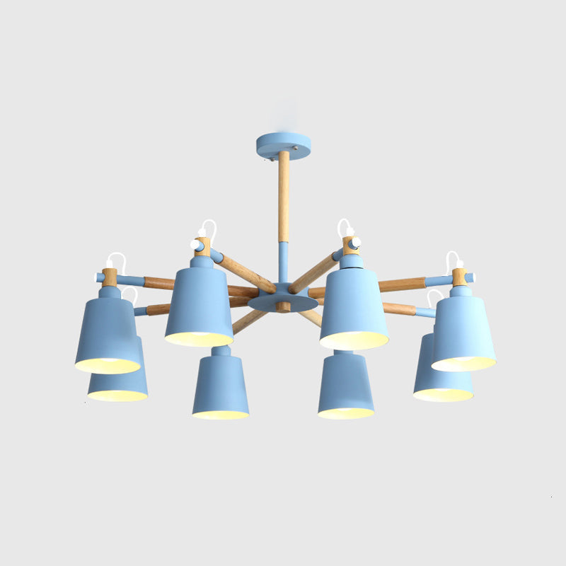 Nordic Colorful Chandelier Metal Wood Pendant Lighting Fixtures for Living Room