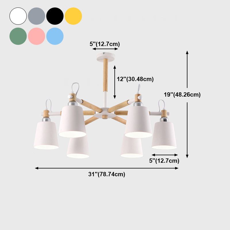 Nordic Colorful Chandelier Metal Wood Pendant Lighting Fixtures for Living Room