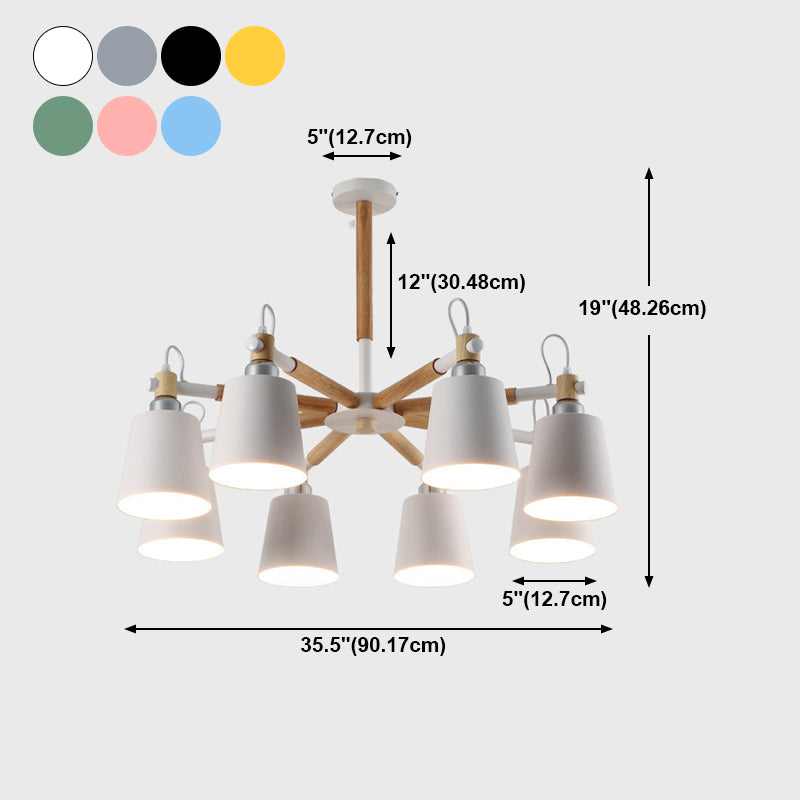 Nordic Colorful Chandelier Metal Wood Pendant Lighting Fixtures for Living Room