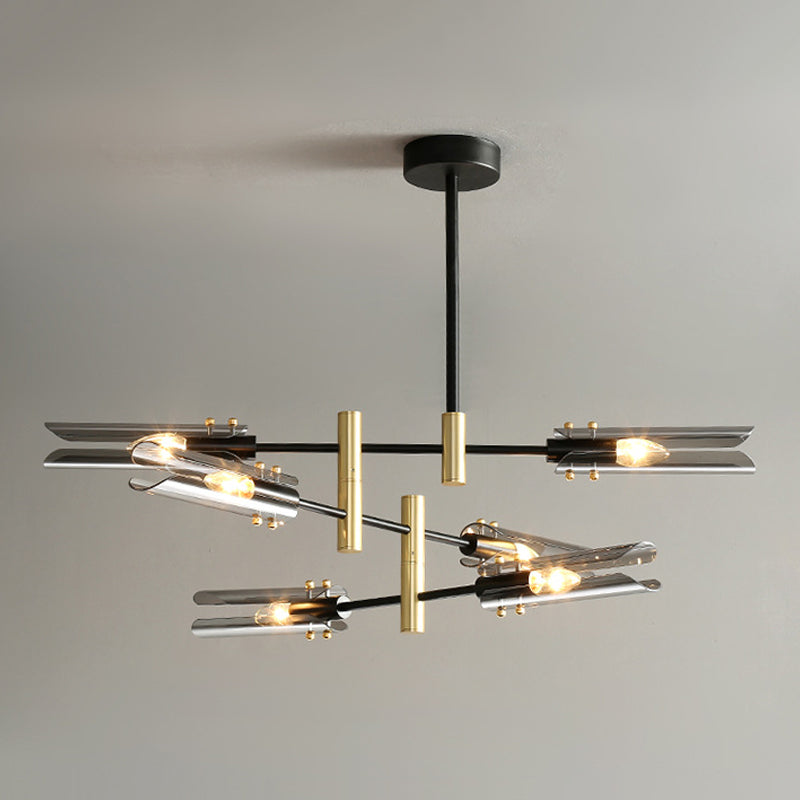 Accesorios de iluminación de lámpara posmoderna de vidrio lámpara de araña colgante negra y dorada