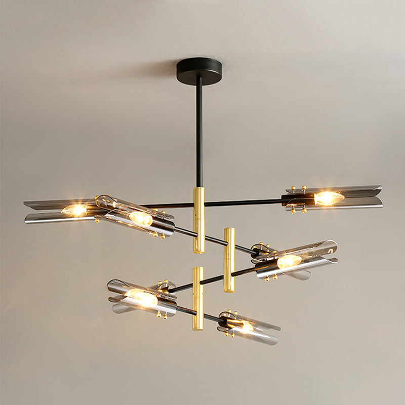 Accesorios de iluminación de lámpara posmoderna de vidrio lámpara de araña colgante negra y dorada