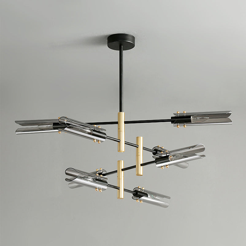 Accesorios de iluminación de lámpara posmoderna de vidrio lámpara de araña colgante negra y dorada